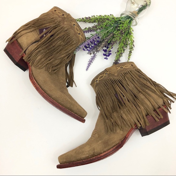 NEW JB Dillon Tan Suede Fringe Cowboy Booties - Picture 2 of 8
